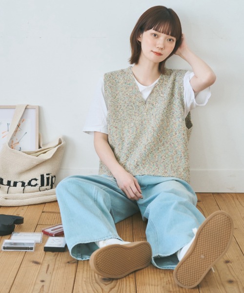 unclip（アンクリップ）の「カールヤーンニットベスト（ベスト・レディース・ネイビー/ナチュラル・FREE）」の7枚目の写真