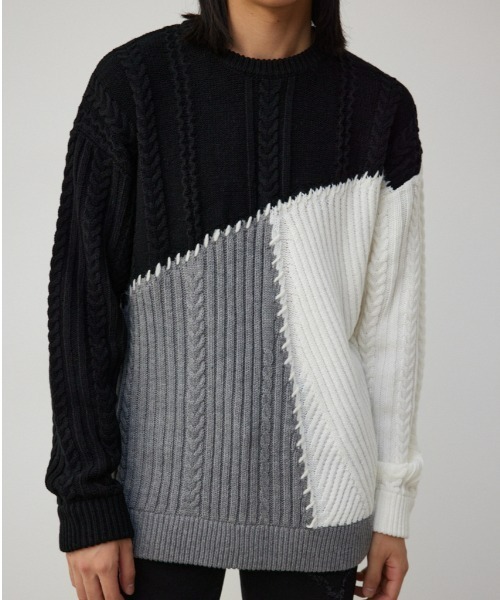 AZUL by moussy(アズールバイマウジー)の「パネルスウィッチングステッチニット(ニット/セーター・メンズ・ブルー系その他/グレー系その他/ブラック系その他・MEDIUM/LARGE)」の1枚目の写真