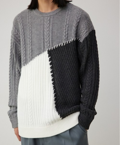 AZUL by moussy(アズールバイマウジー)の「パネルスウィッチングステッチニット(ニット/セーター・メンズ・ブルー系その他/グレー系その他/ブラック系その他・MEDIUM/LARGE)」の2枚目の写真