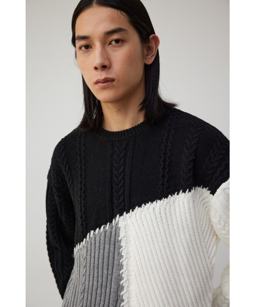 AZUL by moussy(アズールバイマウジー)の「パネルスウィッチングステッチニット(ニット/セーター・メンズ・ブルー系その他/グレー系その他/ブラック系その他・MEDIUM/LARGE)」の4枚目の写真