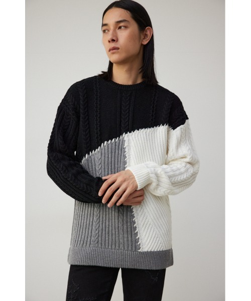 AZUL by moussy(アズールバイマウジー)の「パネルスウィッチングステッチニット(ニット/セーター・メンズ・ブルー系その他/グレー系その他/ブラック系その他・MEDIUM/LARGE)」の5枚目の写真