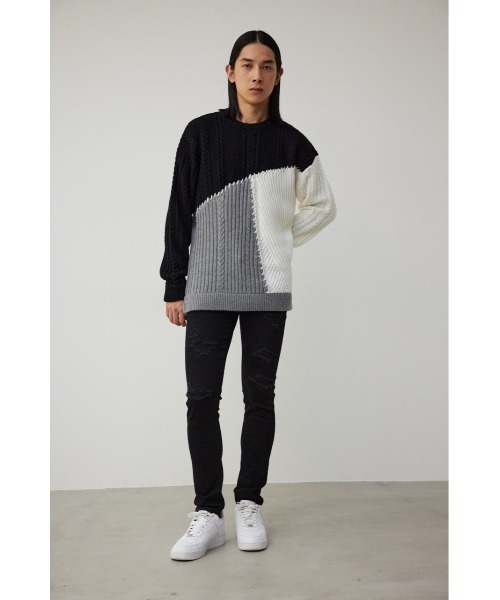 AZUL by moussy(アズールバイマウジー)の「パネルスウィッチングステッチニット(ニット/セーター・メンズ・ブルー系その他/グレー系その他/ブラック系その他・MEDIUM/LARGE)」の6枚目の写真