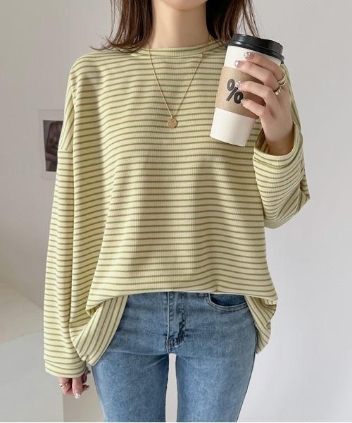 COCOMOMO(ココモモ)の「オーバーサイズ長袖ボーダーカットソー(Tシャツ/カットソー・レディース・ホワイト/ブラック系その他/ブラック/オレンジ/ブルー/ブラウン/グリーン・L/M)」の6枚目の写真