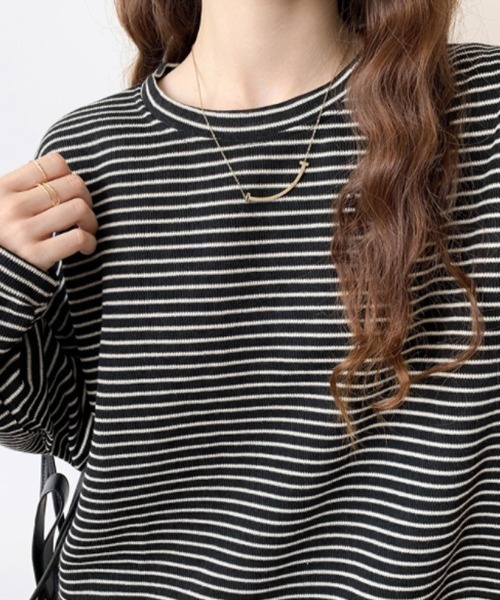 COCOMOMO(ココモモ)の「オーバーサイズ長袖ボーダーカットソー(Tシャツ/カットソー・レディース・ホワイト/ブラック系その他/ブラック/オレンジ/ブルー/ブラウン/グリーン・L/M)」の10枚目の写真