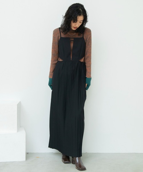 セピカセットプリーツワンピース黒 SETUP7 ワンピース 「SETUP7」asymmetry One-piece