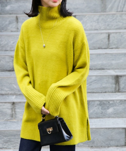 FREE'S MART（フリーズマート）の「ブークレハイネックチュニックニット（ニット/セーター・レディース・イエロー/ホワイト/ライトグリーン/ブラック・FREE）」の4枚目の写真