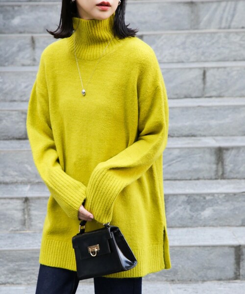 FREE'S MART（フリーズマート）の「ブークレハイネックチュニックニット（ニット/セーター・レディース・イエロー/ホワイト/ライトグリーン/ブラック・FREE）」の6枚目の写真