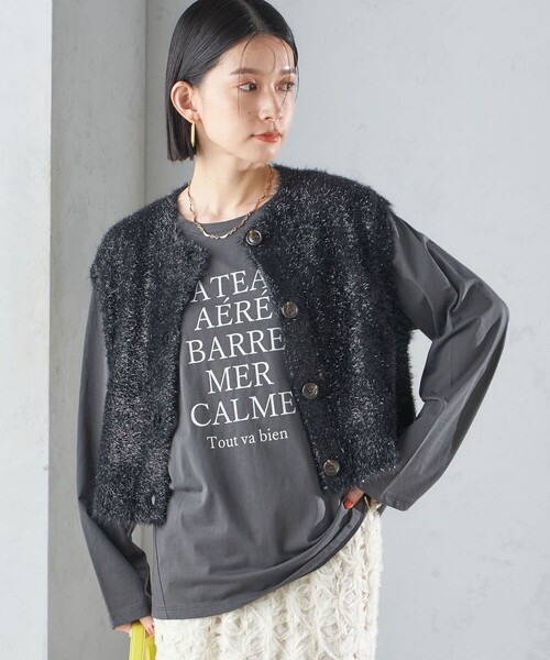SHIPS（シップス）の「*〈手洗い可能〉グリッター ラメ フェザー ベスト 24SS ◇（ベスト・レディース・ブラック/シルバー・ONE SIZE）」の15枚目の写真