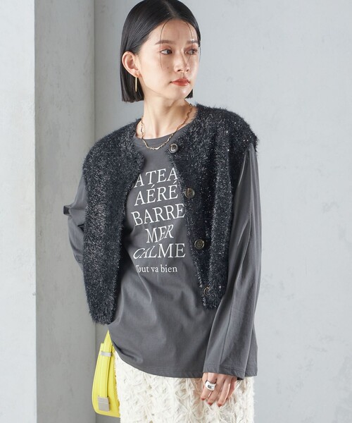 SHIPS（シップス）の「*〈手洗い可能〉グリッター ラメ フェザー ベスト 24SS ◇（ベスト・レディース・ブラック/シルバー・ONE SIZE）」の22枚目の写真