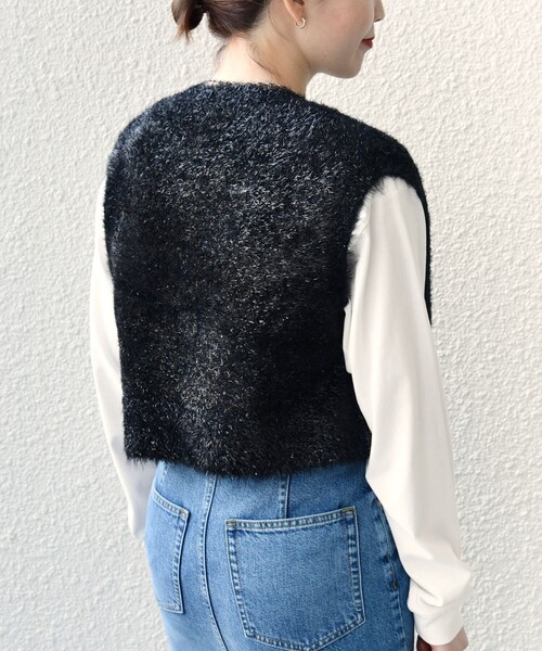 【シップス　ウィメン】*〈手洗い可能〉グリッター ラメ フェザー ベスト 24SS ◇ セール】 *〈手洗い可能〉グリッター ラメ フェザー ベスト 24SS