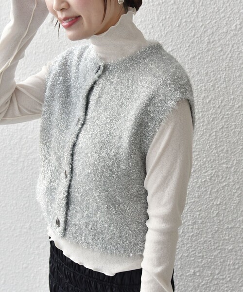 セール】*〈手洗い可能〉グリッター ラメ フェザー ベスト 24SS