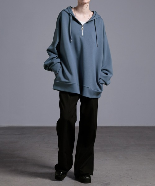 Loose/ルース（ルース）の「ドレープ リングハーフジップルーズパーカー（パーカー・メンズ・ブルーグレー/ブラック/ライトグレー・L/M/S/XS）」の4枚目の写真