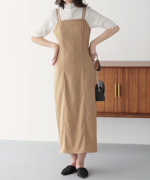 nouvellemoi（ヌーベルモイ）の「Iラインキャミワンピース（ワンピース・レディース・ベージュ/ブラック/アイボリー/ミント・M/L）」の3枚目の写真