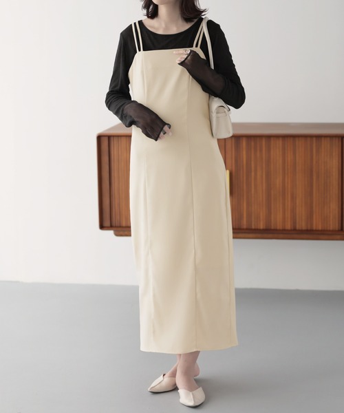 nouvellemoi（ヌーベルモイ）の「Iラインキャミワンピース（ワンピース・レディース・ベージュ/ブラック/アイボリー/ミント・M/L）」の9枚目の写真