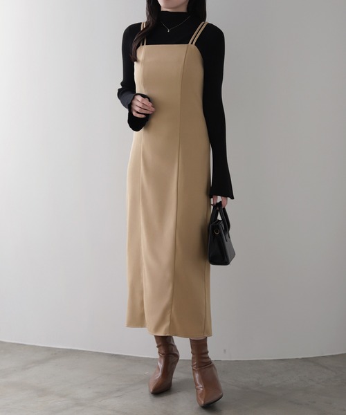 nouvellemoi（ヌーベルモイ）の「Iラインキャミワンピース（ワンピース・レディース・ベージュ/ブラック/アイボリー/ミント・M/L）」の6枚目の写真