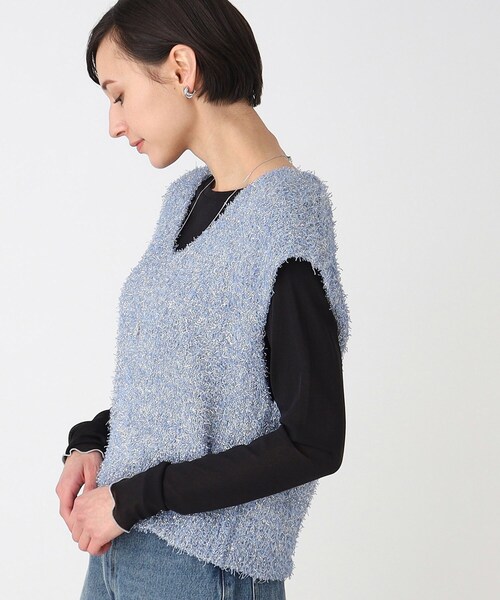 THE SHOP TK (ザ ショップ ティーケー )の「◆キラキラニットショートベスト【手洗い可】(ベスト・レディース・ブラック/シルバー/ブルー・99)」の1枚目の写真