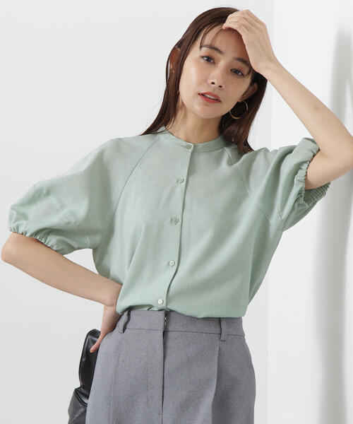 N.（N. Natural Beauty Basic）（エヌエヌナチュラルビューティーベーシック）の「◆ドライポプリンランタンスリーブブラウス（シャツ/ブラウス・レディース・ライトグリーン/オレンジ/グレー/ブラック・MEDIUM）」の7枚目の写真