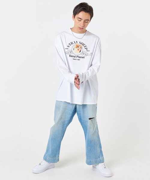 STRAY SHEEP（ストレイシープ）の「【STRAY SHEEP/ストレイシープ】CATグラフィック・ロングスリーブTee/長袖ロンT（Tシャツ/カットソー・レディース・ホワイト/ブラック・LARGE/MEDIUM）」の6枚目の写真
