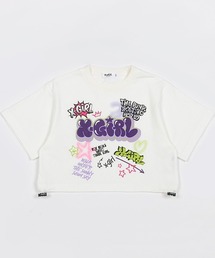 グラフィティプリント短丈半袖Tシャツ