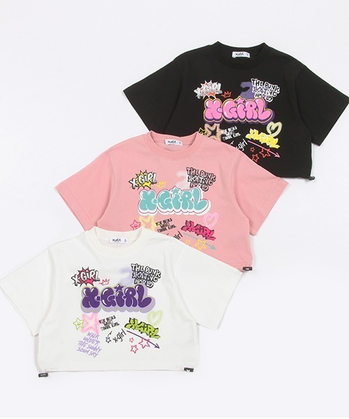 X-girl Stages(エックスガールステージス)の「グラフィティプリント短丈半袖Tシャツ(スカート・キッズ・ブラック/ピンク/オフホワイト・140cm/130cm/120cm/100cm/110cm/90cm)」の7枚目の写真