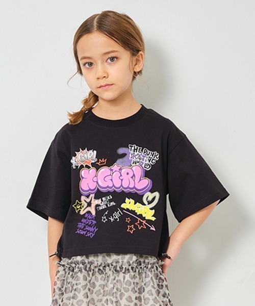 X-girl Stages(エックスガールステージス)の「グラフィティプリント短丈半袖Tシャツ(スカート・キッズ・ブラック/ピンク/オフホワイト・140cm/130cm/120cm/100cm/110cm/90cm)」の16枚目の写真