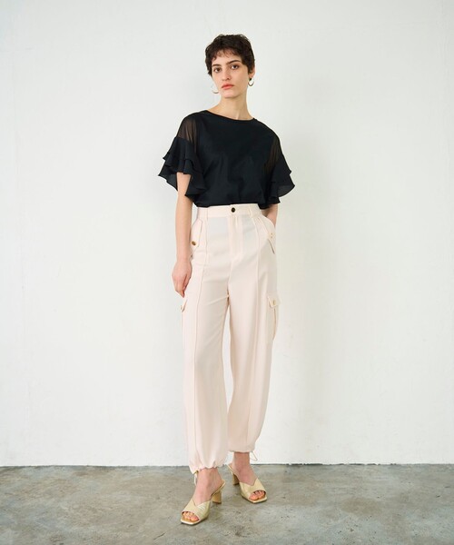 GRACE CONTINENTAL（グレースコンチネンタル）の「シアーフレアスリーブトップ（Tシャツ/カットソー・レディース・ブラック/ホワイト・36）」の10枚目の写真