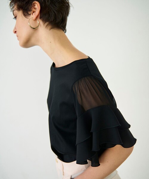 GRACE CONTINENTAL（グレースコンチネンタル）の「シアーフレアスリーブトップ（Tシャツ/カットソー・レディース・ブラック/ホワイト・36）」の12枚目の写真