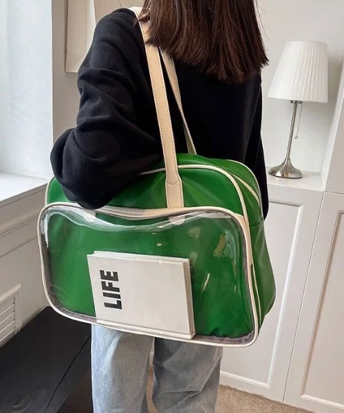 BARELY BLUE（ベアリーブルー）の「【 BARELY BLUE / ベアリーブルー 】 BIG フロント クリア ポケット トートバッグ（トートバッグ・レディース・アイボリー/ブラック/グリーン・FREE）」の19枚目の写真