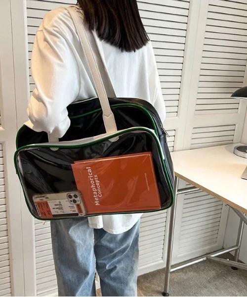 BARELY BLUE（ベアリーブルー）の「【 BARELY BLUE / ベアリーブルー 】 BIG フロント クリア ポケット トートバッグ（トートバッグ・レディース・アイボリー/ブラック/グリーン・FREE）」の10枚目の写真