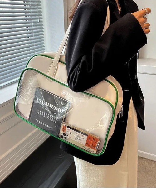 BARELY BLUE（ベアリーブルー）の「【 BARELY BLUE / ベアリーブルー 】 BIG フロント クリア ポケット トートバッグ（トートバッグ・レディース・アイボリー/ブラック/グリーン・FREE）」の13枚目の写真