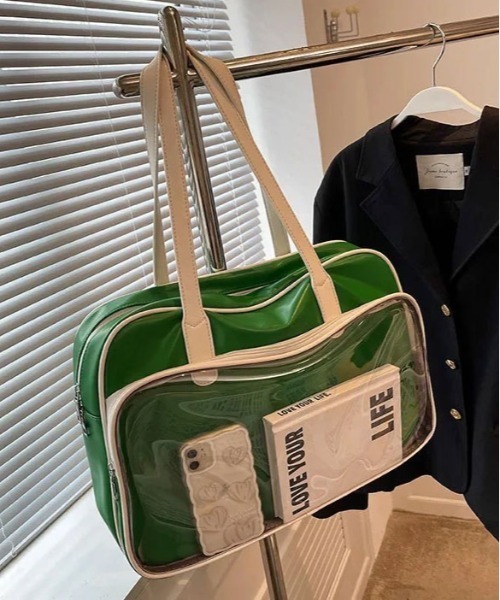 BARELY BLUE（ベアリーブルー）の「【 BARELY BLUE / ベアリーブルー 】 BIG フロント クリア ポケット トートバッグ（トートバッグ・レディース・アイボリー/ブラック/グリーン・FREE）」の14枚目の写真