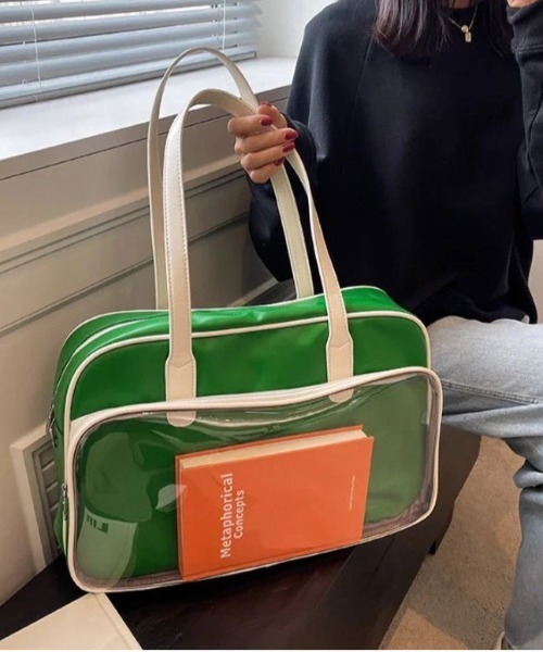 BARELY BLUE（ベアリーブルー）の「【 BARELY BLUE / ベアリーブルー 】 BIG フロント クリア ポケット トートバッグ（トートバッグ・レディース・アイボリー/ブラック/グリーン・FREE）」の20枚目の写真