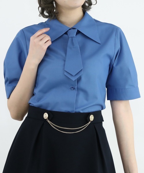 F i.n.t(フィント)の「ネクタイ付きカラーシャツ/fint(シャツ/ブラウス・レディース・ブルー/ピンクベージュ/オフホワイト・FREE)」の3枚目の写真