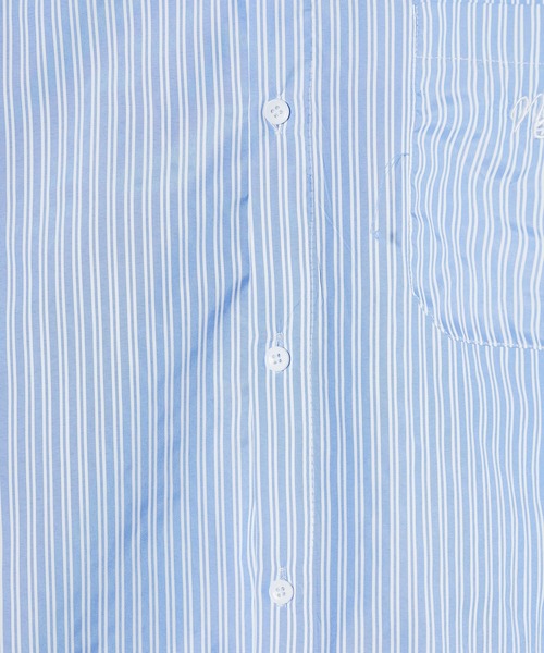 ROOPTOKYO(ループトウキョウ)の「ワンポイント ロゴ刺繍 ボタンダウンストライプシャツ ユニセックス オーバーサイズ ベーシック(シャツ/ブラウス・レディース・ブルー・FREE)」の5枚目の写真