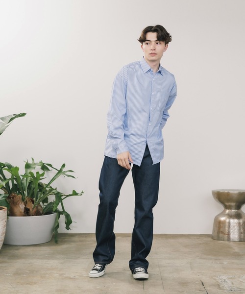 ROOPTOKYO(ループトウキョウ)の「ワンポイント ロゴ刺繍 ボタンダウンストライプシャツ ユニセックス オーバーサイズ ベーシック(シャツ/ブラウス・レディース・ブルー・FREE)」の14枚目の写真