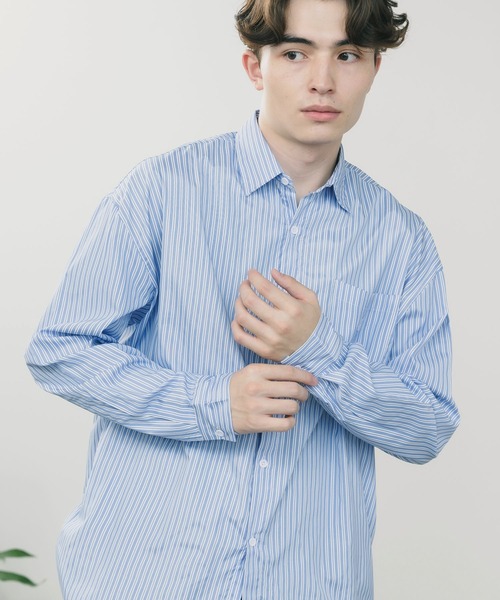 ROOPTOKYO(ループトウキョウ)の「ワンポイント ロゴ刺繍 ボタンダウンストライプシャツ ユニセックス オーバーサイズ ベーシック(シャツ/ブラウス・レディース・ブルー・FREE)」の12枚目の写真