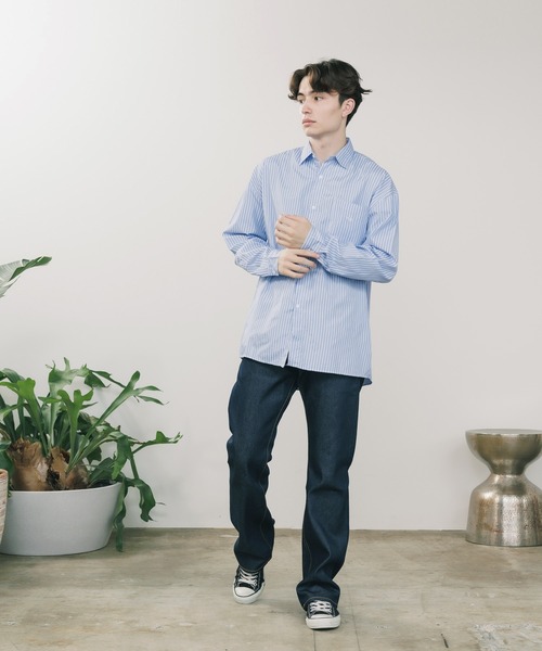 ROOPTOKYO(ループトウキョウ)の「ワンポイント ロゴ刺繍 ボタンダウンストライプシャツ ユニセックス オーバーサイズ ベーシック(シャツ/ブラウス・レディース・ブルー・FREE)」の15枚目の写真