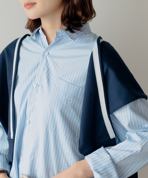 ROOPTOKYO(ループトウキョウ)の「ワンポイント ロゴ刺繍 ボタンダウンストライプシャツ ユニセックス オーバーサイズ ベーシック(シャツ/ブラウス・レディース・ブルー・FREE)」の16枚目の写真