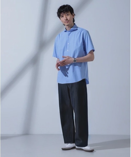 【良品】ナノユニバース SOKTAS社コットン ホリゾンタルカラーシャツ 44 良品】ナノユニバース SOKTAS社コットン ホリゾンタルカラー