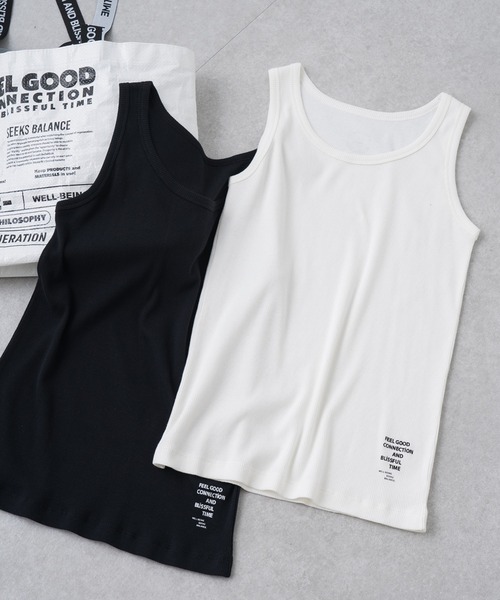 FEEL GOOD CONNECTION AND BLISSFUL TIME(フィールグッドコネクションアンドブリスフルタイム)の「【F&B】オーガニックコットンノースリーブインナー(キャミソール・レディース・ブラック/オフホワイト・FREE)」の2枚目の写真