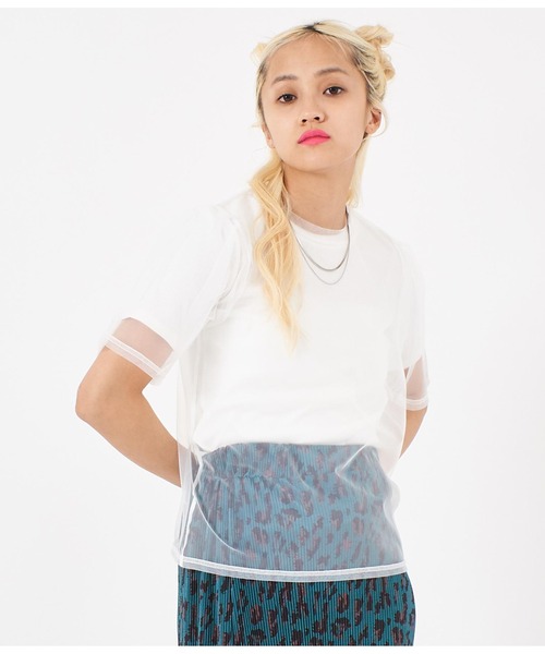 ANAP（アナップ）の「チュール×テレコリブTシャツ（Tシャツ/カットソー・レディース・ブラック/ホワイト/モスグリーン・FREE）」の4枚目の写真