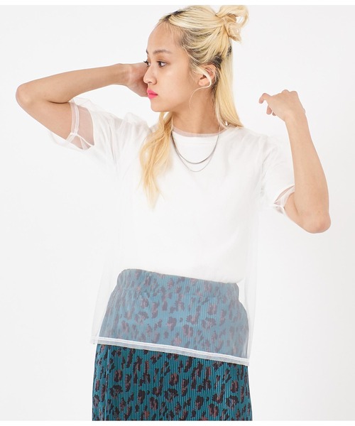 ANAP（アナップ）の「チュール×テレコリブTシャツ（Tシャツ/カットソー・レディース・ブラック/ホワイト/モスグリーン・FREE）」の5枚目の写真