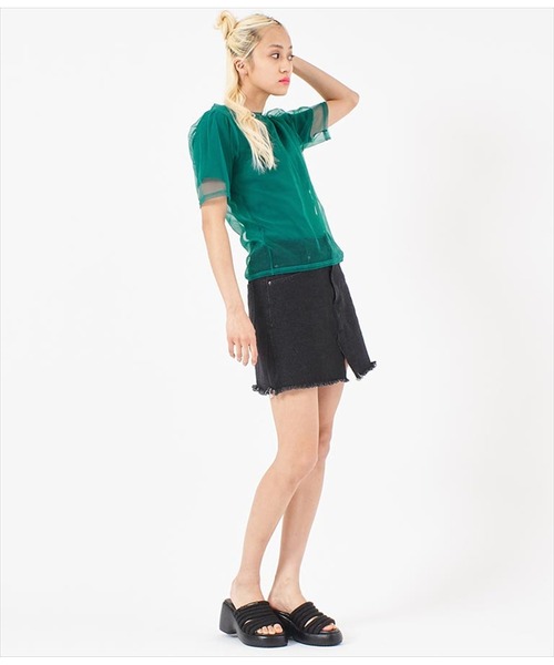 ANAP（アナップ）の「チュール×テレコリブTシャツ（Tシャツ/カットソー・レディース・ブラック/ホワイト/モスグリーン・FREE）」の17枚目の写真