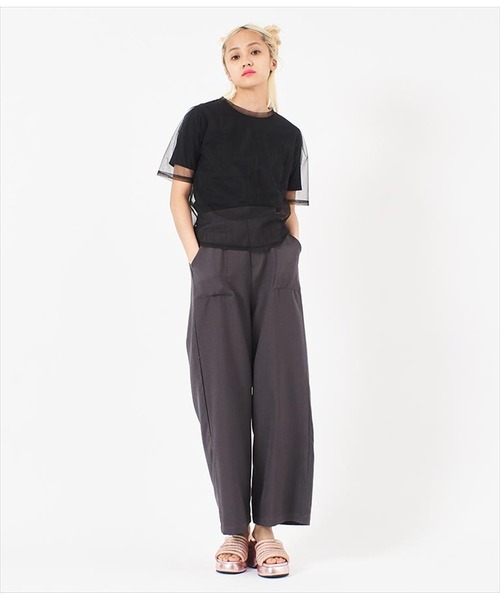 ANAP（アナップ）の「チュール×テレコリブTシャツ（Tシャツ/カットソー・レディース・ブラック/ホワイト/モスグリーン・FREE）」の12枚目の写真