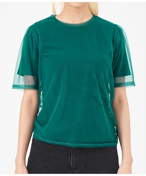 ANAP（アナップ）の「チュール×テレコリブTシャツ（Tシャツ/カットソー・レディース・ブラック/ホワイト/モスグリーン・FREE）」の22枚目の写真