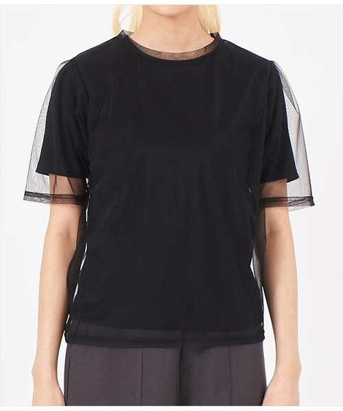 ANAP（アナップ）の「チュール×テレコリブTシャツ（Tシャツ/カットソー・レディース・ブラック/ホワイト/モスグリーン・FREE）」の21枚目の写真