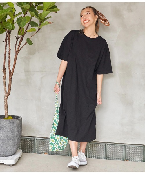 anap mimpi（アナップミンピ）の「無地 スラブ マキシ ロング ワンピース（ワンピース・レディース・ベージュ系その他/ベージュ/ブラック・FREE）」の2枚目の写真