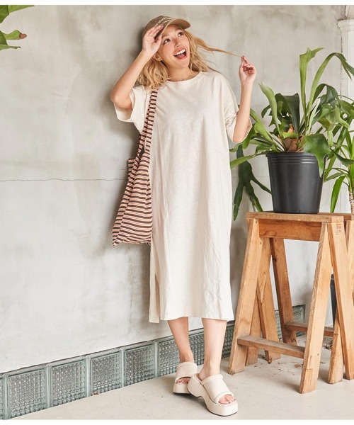 anap mimpi（アナップミンピ）の「無地 スラブ マキシ ロング ワンピース（ワンピース・レディース・ベージュ系その他/ベージュ/ブラック・FREE）」の5枚目の写真