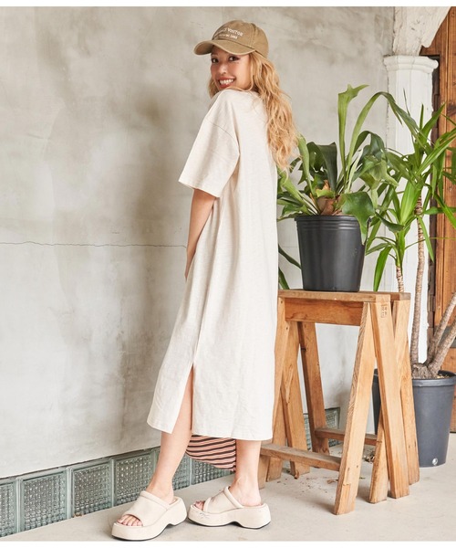 anap mimpi（アナップミンピ）の「無地 スラブ マキシ ロング ワンピース（ワンピース・レディース・ベージュ系その他/ベージュ/ブラック・FREE）」の6枚目の写真