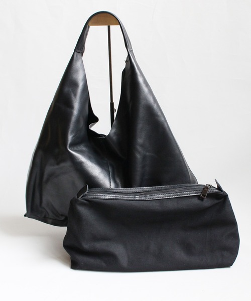 ground green store（グラウンドグリーンストア）の「YV / 0210A / 本革ビッグショルダーバッグ（ショルダーバッグ・レディース・ブラック/ライトグレー・FREE）」の2枚目の写真
